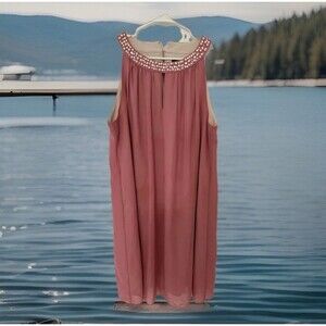 Sweet Kawaii  Pearl collar Pink dress Keyhole‎ Boho Party  Vacation Feminine 16w